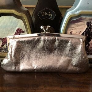 Carlo Fellini Genuine Leather Bronze Gold Clutch with Silver Chain